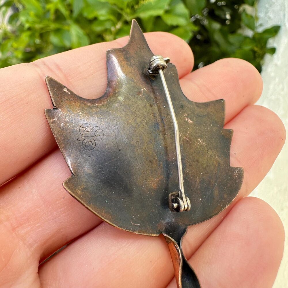 Vintage Jewelry Stuart Nye Copper Sterling Maple Leaf Brooch Pin - Picture 9 of 10